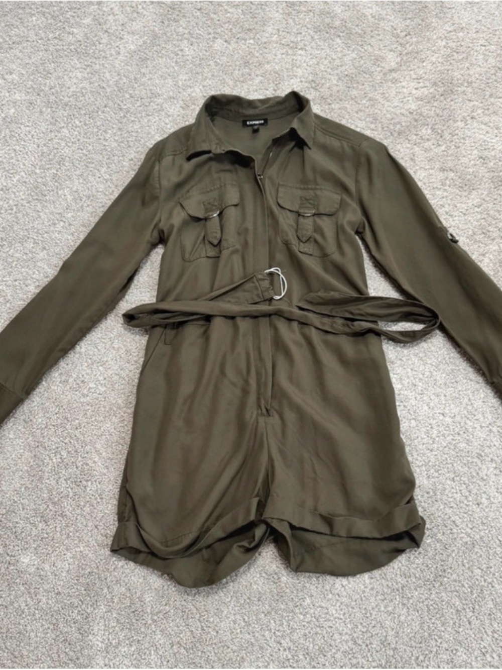 Express Olive Green Utility Romper with Belt